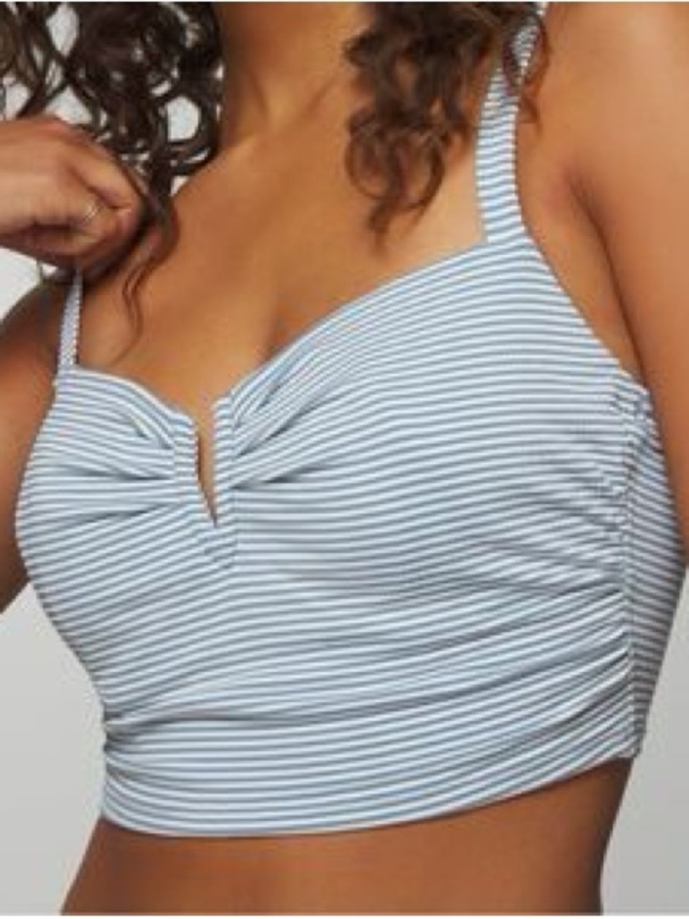 Soma Crop Tankini Top Sz M Blue White Stripe Seersucker Padded Underwire Swim